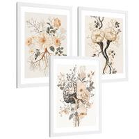 POSTER Set aus 3 Neuronale Anatomie Drucke und Wandbilder mit Neuronen Synapsen und Gehirn Minimalistischer Floraler Stil Größe Weißer Rahmen A3 - Weiß, Papier (29.7/42/3cm) - Nacnic