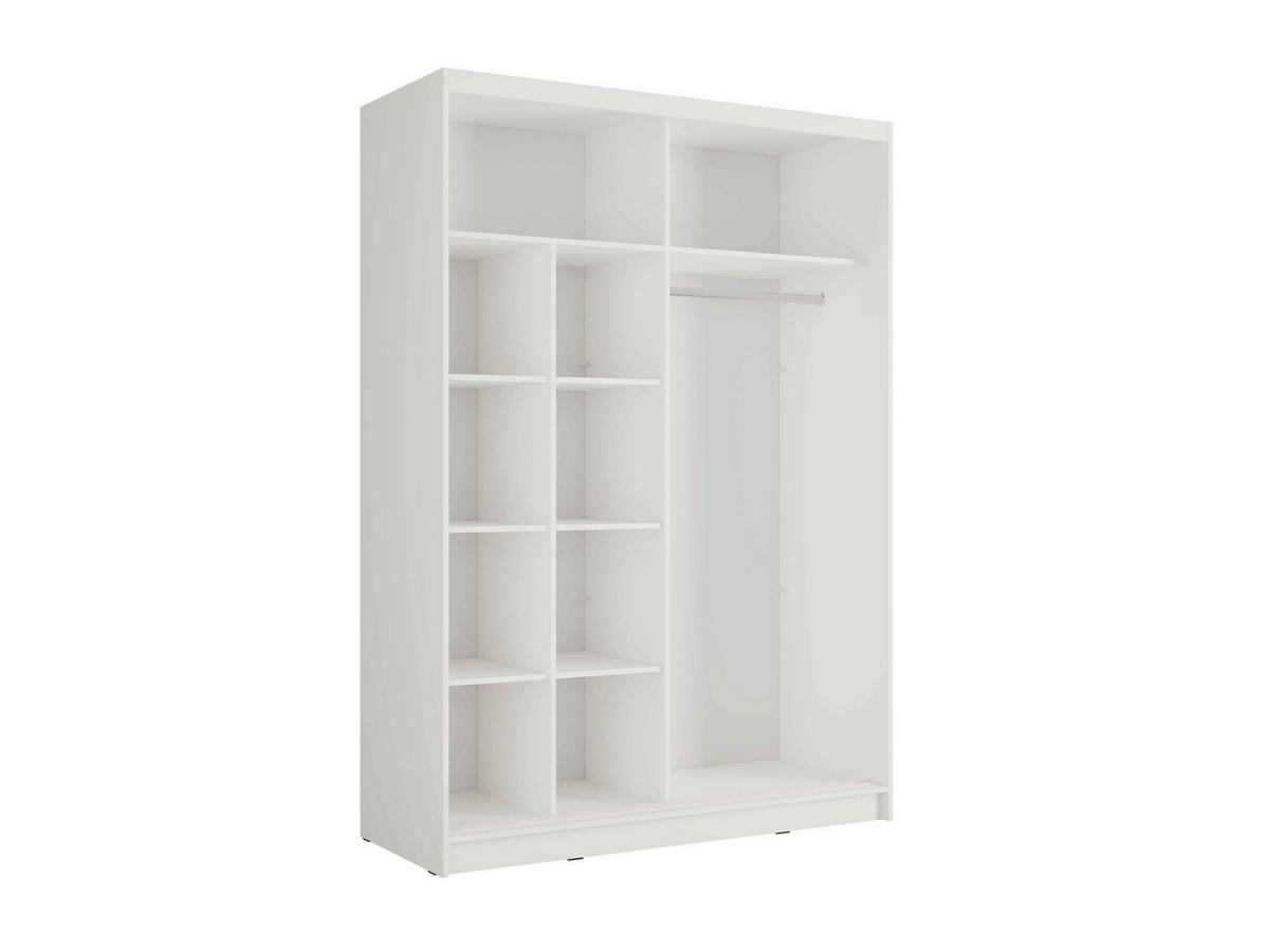 SCHWEBETÜRENSCHRANK VEYDAR 155/215/62cm 2-türig mit Spiegel Weiß - Weiß, Holzwerkstoff (155/215/62cm) - MASSENO