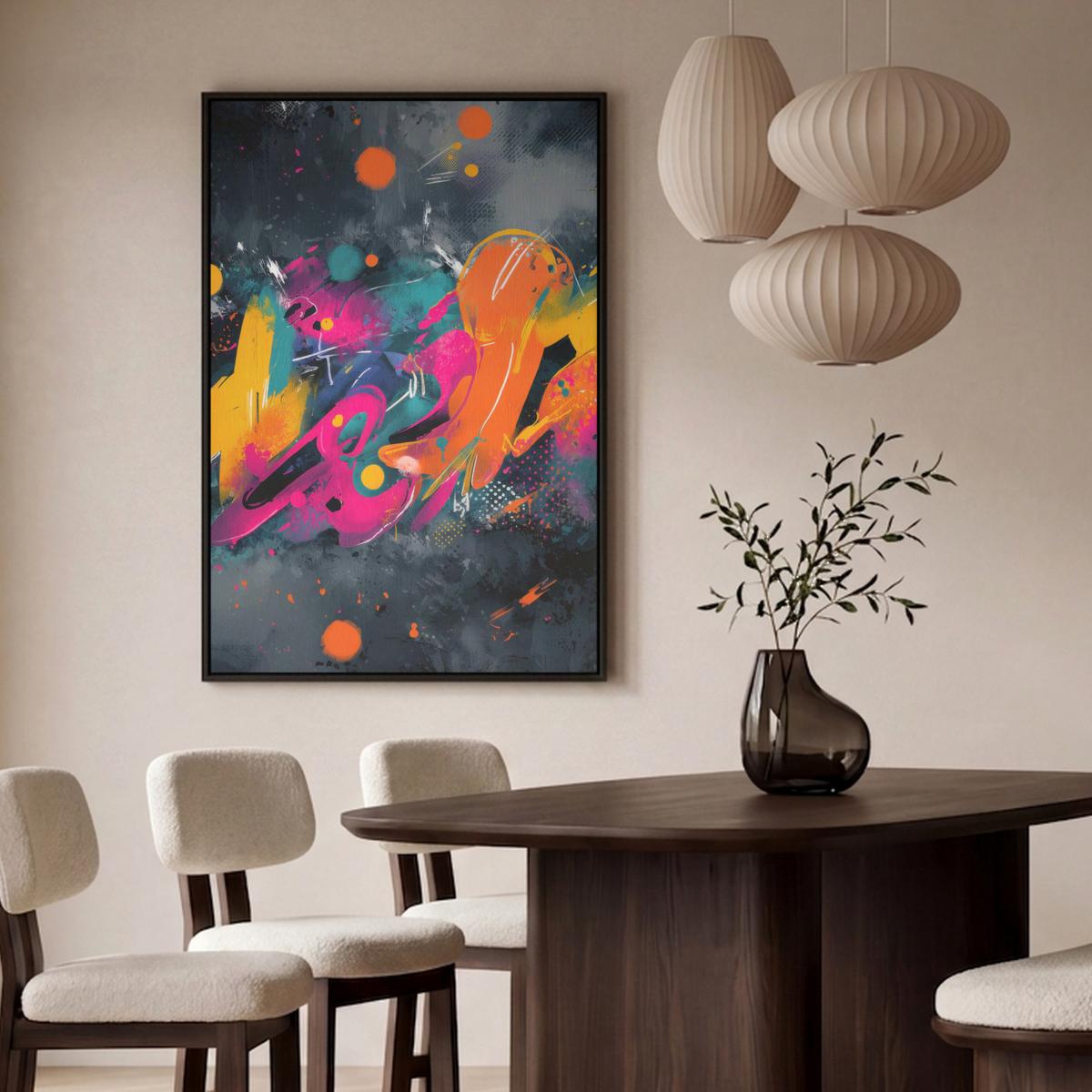 LEINWAND Bilder mit Rahmen - Abstrakt - Graffiti - Farbenfroh - Farbspritzer - 80x120 - Multicolor, Textil (80/120cm) - MuchoWow