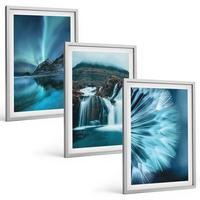 BILDER SET 3er Set - 40x60 cm Silberner Rahmen - Winterlandschaften mit Wasserfällen - Silberfarben, Kunststoff (40/60cm) - TULUP