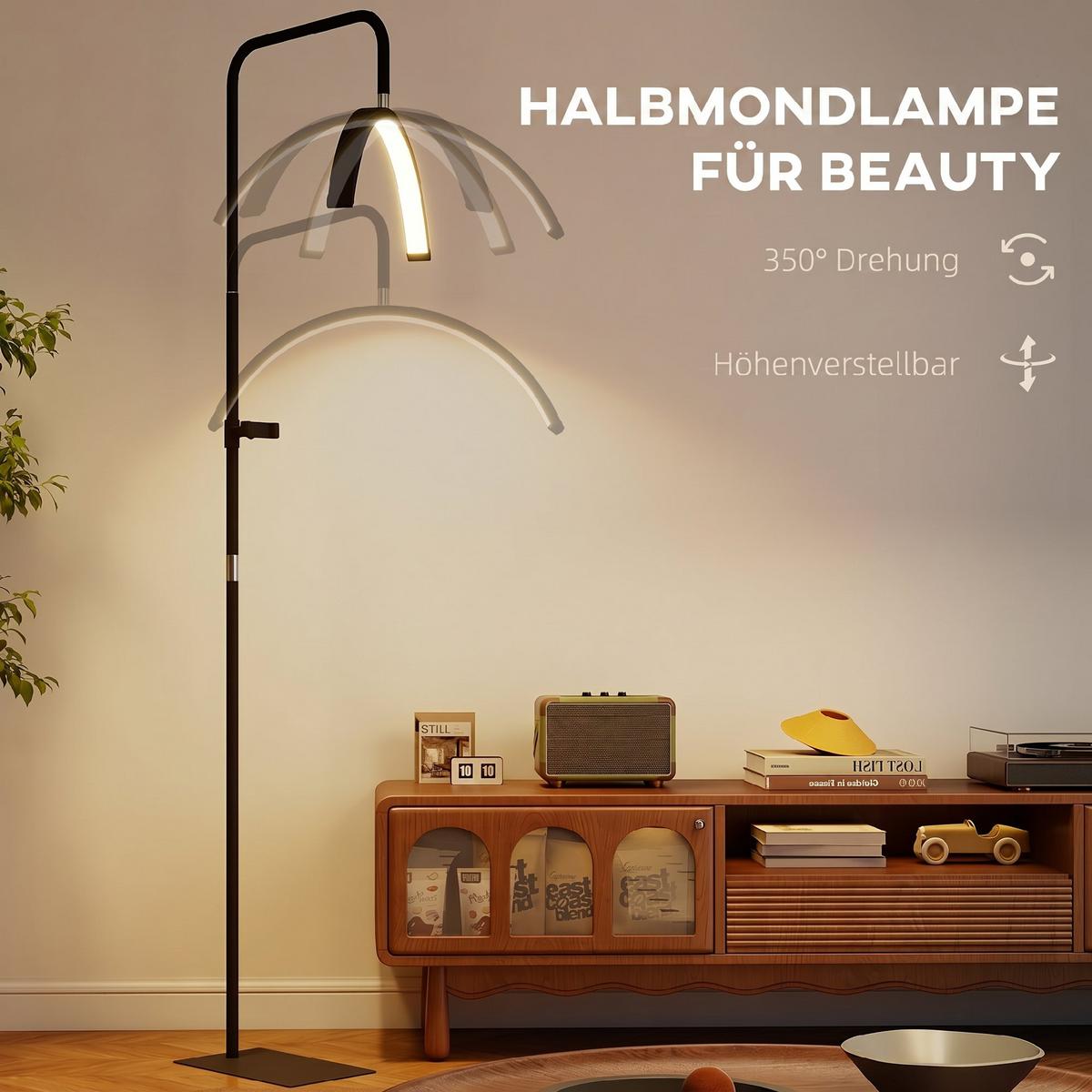 LED-HALBMOND-WIMPERN-LAMPE Stahl Kunststoff Schwarz - Schwarz, Metall (77.5/20.5/186cm) - HOMCOM