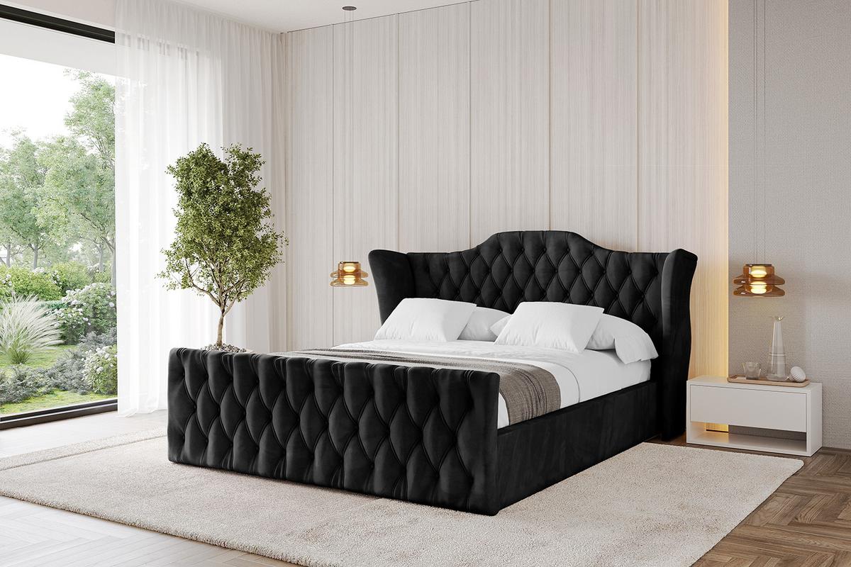 POLSTERBETT mit Bettkasten, Fußteil und Lattenrost, Boxbett mit Matratze H3/H4 - ZORAN-Z 120x200 Schwarz - Schwarz, Holzwerkstoff/Textil (120/200cm) - ALTDECOR