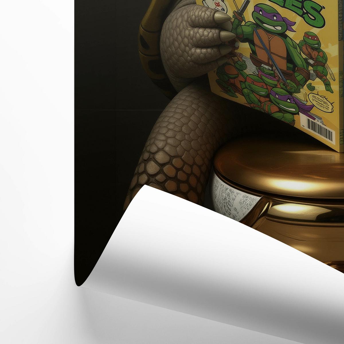 POSTER für Badezimmer WC SCHILDKRÖTE mit Comicbuch auf Toilette Abstraktion 20x30cm - Gelb/Orange, Papier (20/30/30cm) - Muralo