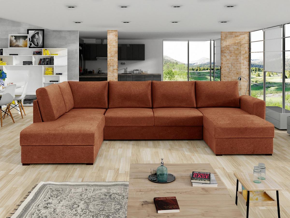 WOHNLANDSCHAFT Wilma, Seite: Links - Schwarz/Orange, Holz/Textil (305/85/188cm) - MIRJAN24