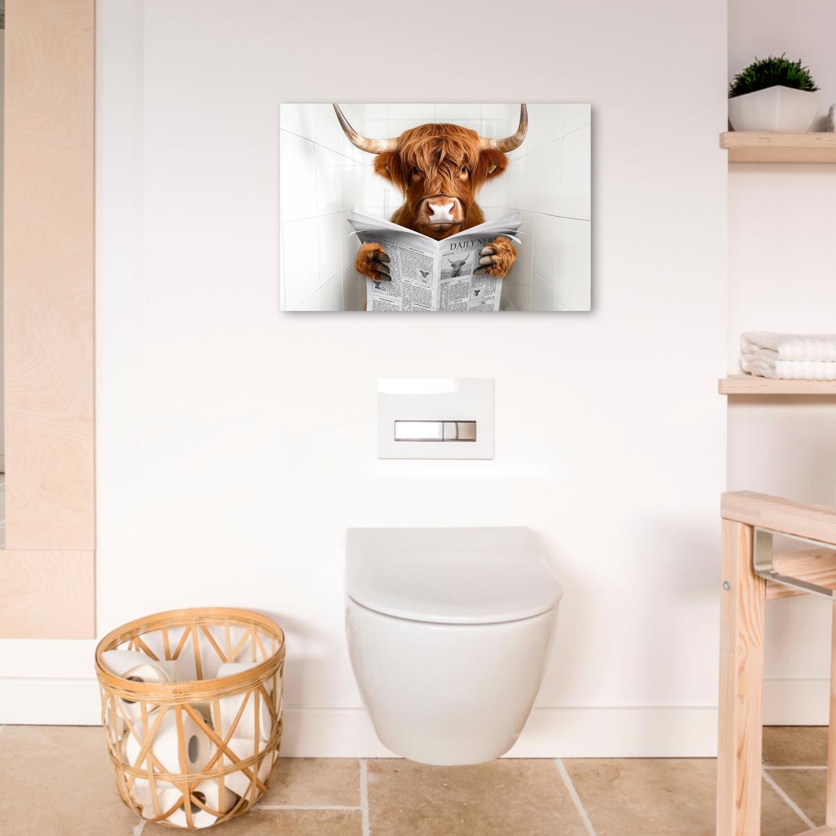 LEINWANDBILD Schottischer Highlander - Tier - Zeitung - Toilette Gemälde 60x40 cm - Kastanienfarben, Textil (60/40cm) - MuchoWow