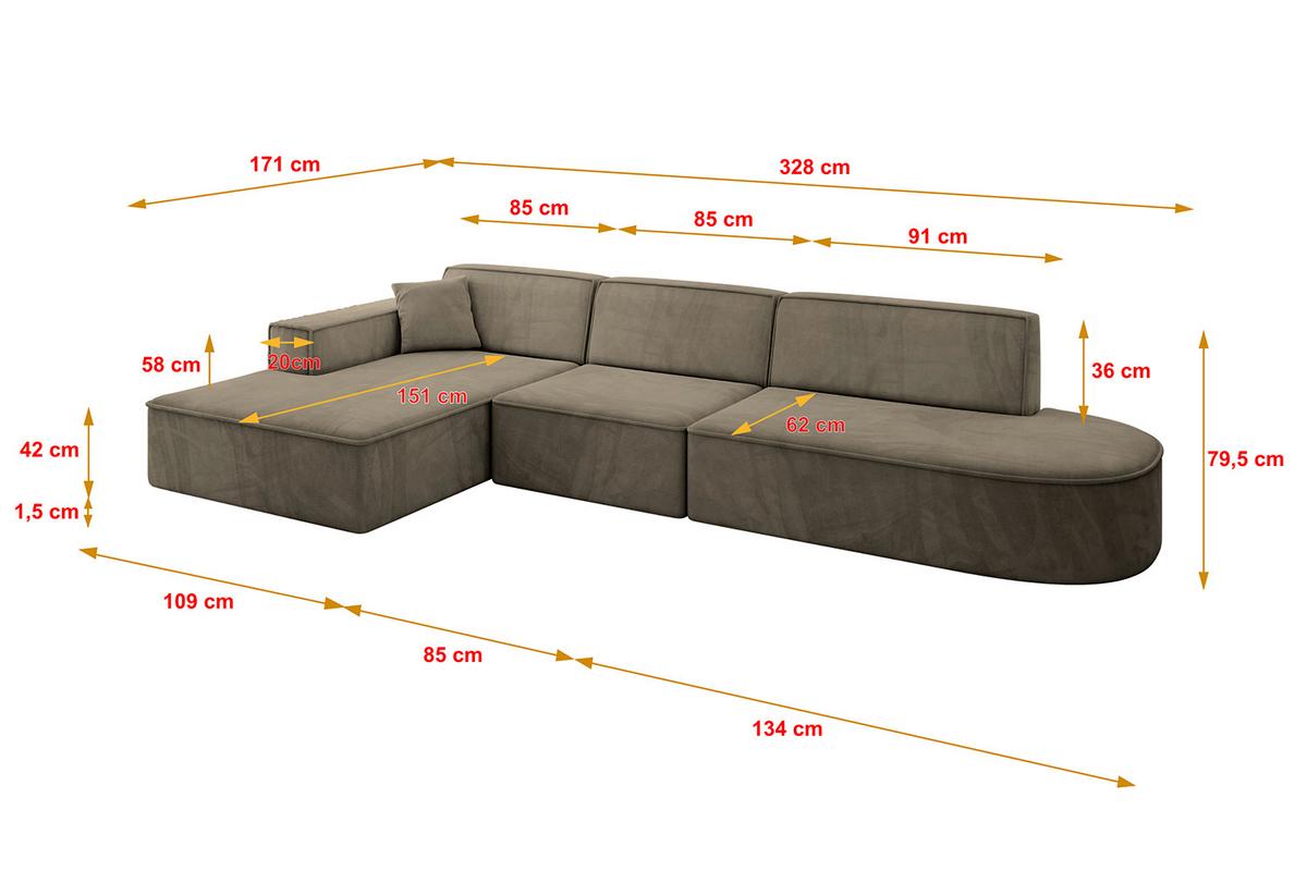 ECKSOFA Ottomane Links IREA-L2-v4 - 328x171x79 cm Braun - Braun, Holzwerkstoff/Textil (328/171cm) - ALTDECOR