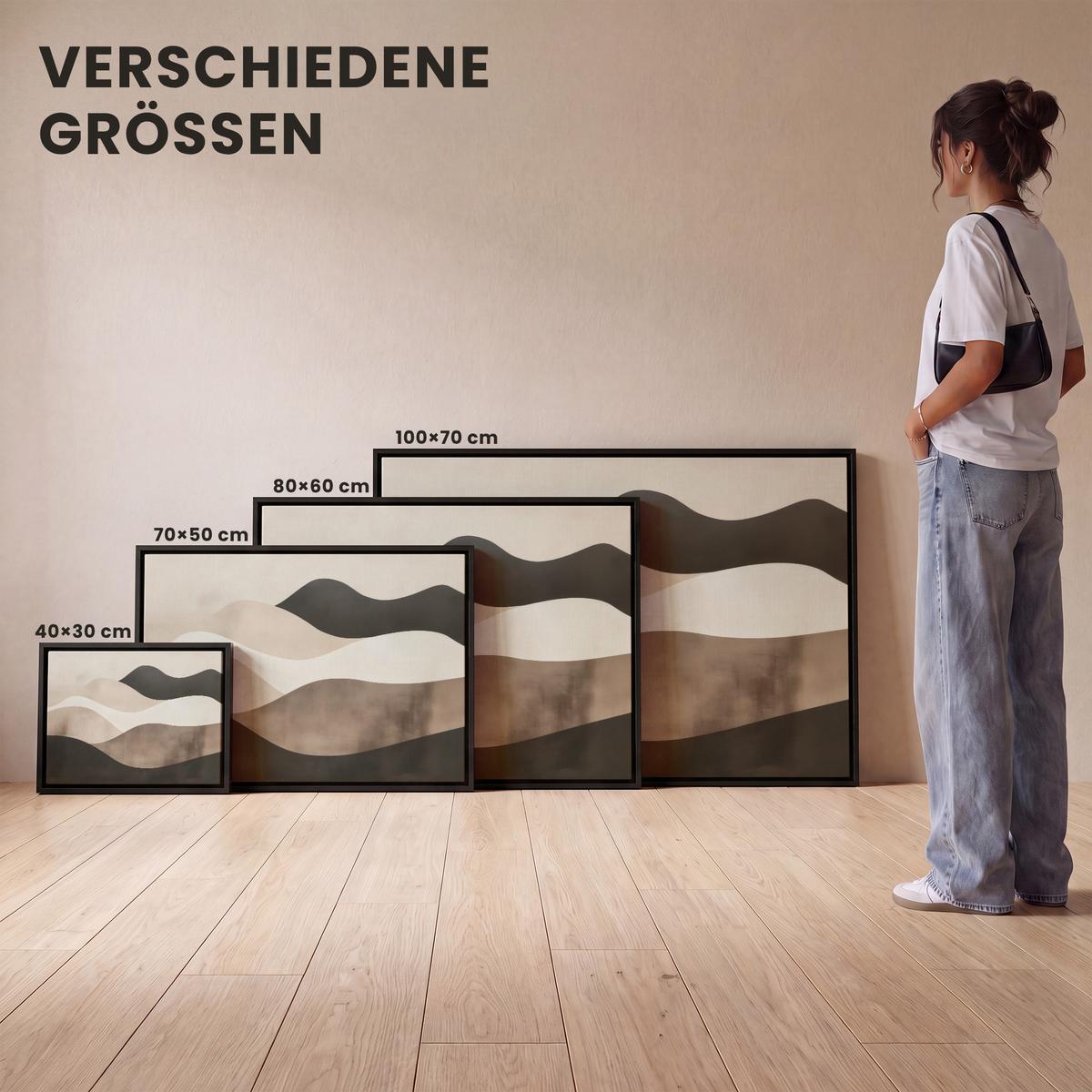 LEINWAND Bilder mit Rahmen - Abstrakt - Landschaft - Wellen - Cremefarben - 40x30 - Cappuccino, Textil (40/30cm) - MuchoWow