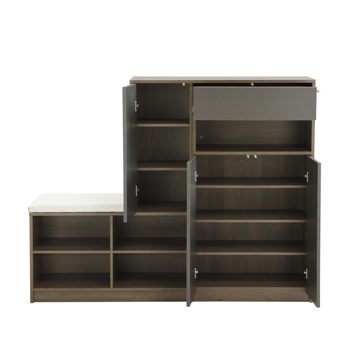 SCHUHSCHRANK in Grau mit Sitzkissen & grifflosen Türen - Grau, Holzwerkstoff (140/110/35cm) - Urban Meuble