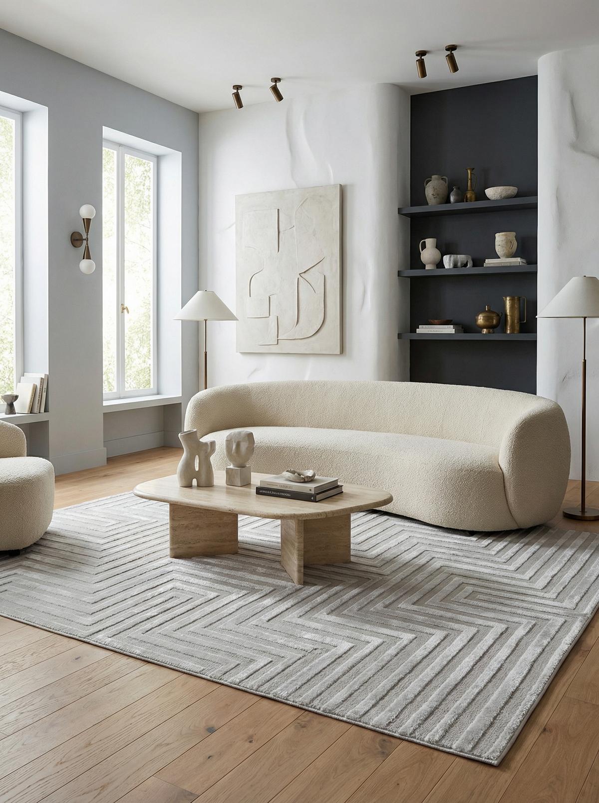 TEPPICH Kurzflor ILLER in Silber, mit 3D-Design, 120 x 170 cm - Silberfarben, Textil (170/120cm) - KADIMA DESIGN