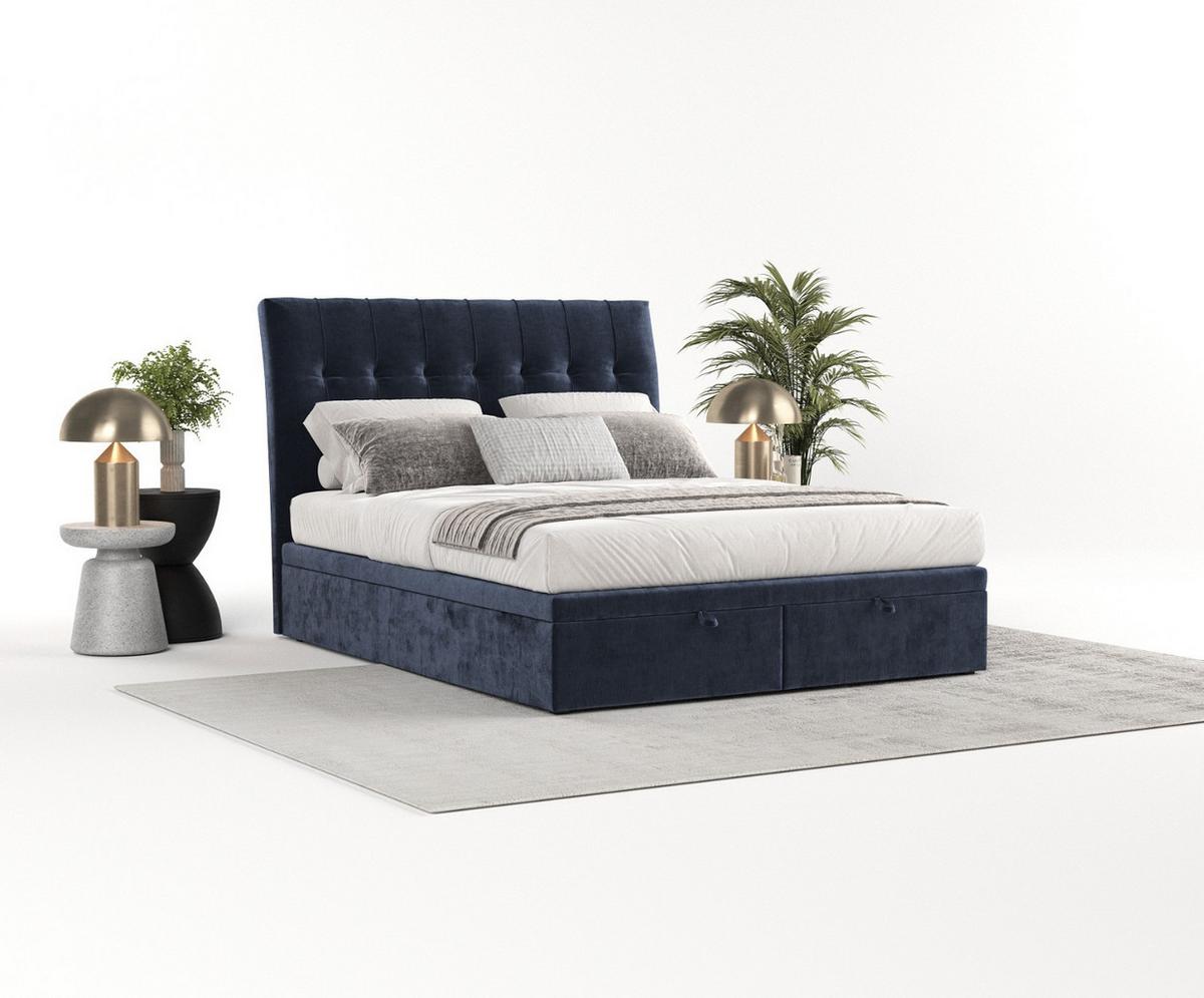 POLSTERBETT Kelsea mit Stauraum 120/200 cm Marineblau im Lotta Stoff - Schwarz/Dunkelblau, Holz/Holzwerkstoff (120/200cm) - AltaBeds