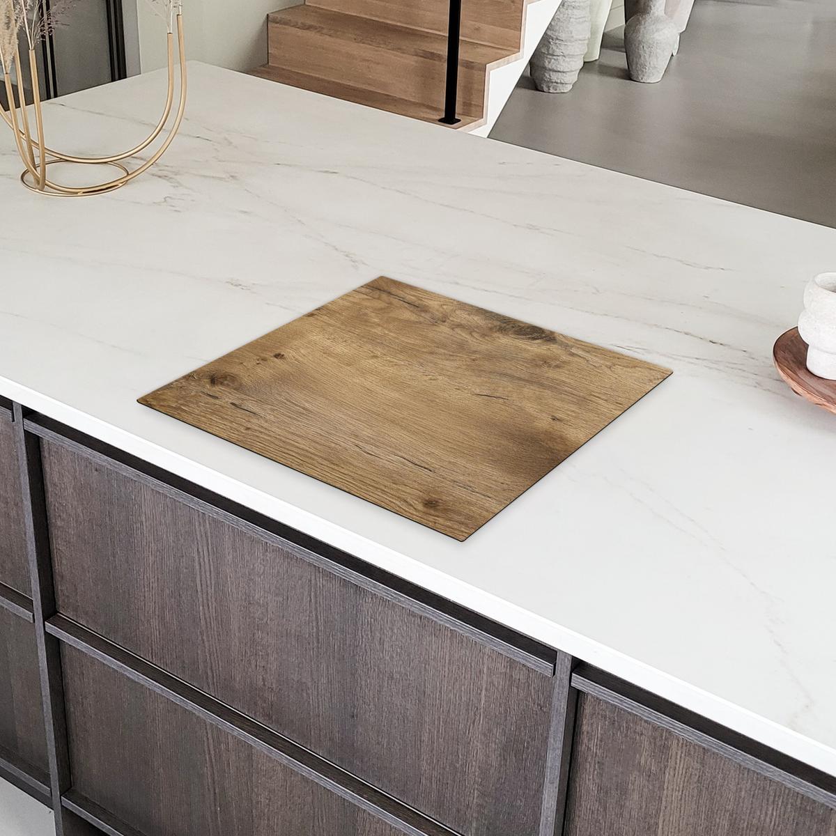 HERDABDECKPLATTE Holz - Braun - Holzoptik Herdabdeckung Induktionsfeld 60x52 cm - Eichefarben, Kunststoff (60/52/0.2cm) - MuchoWow