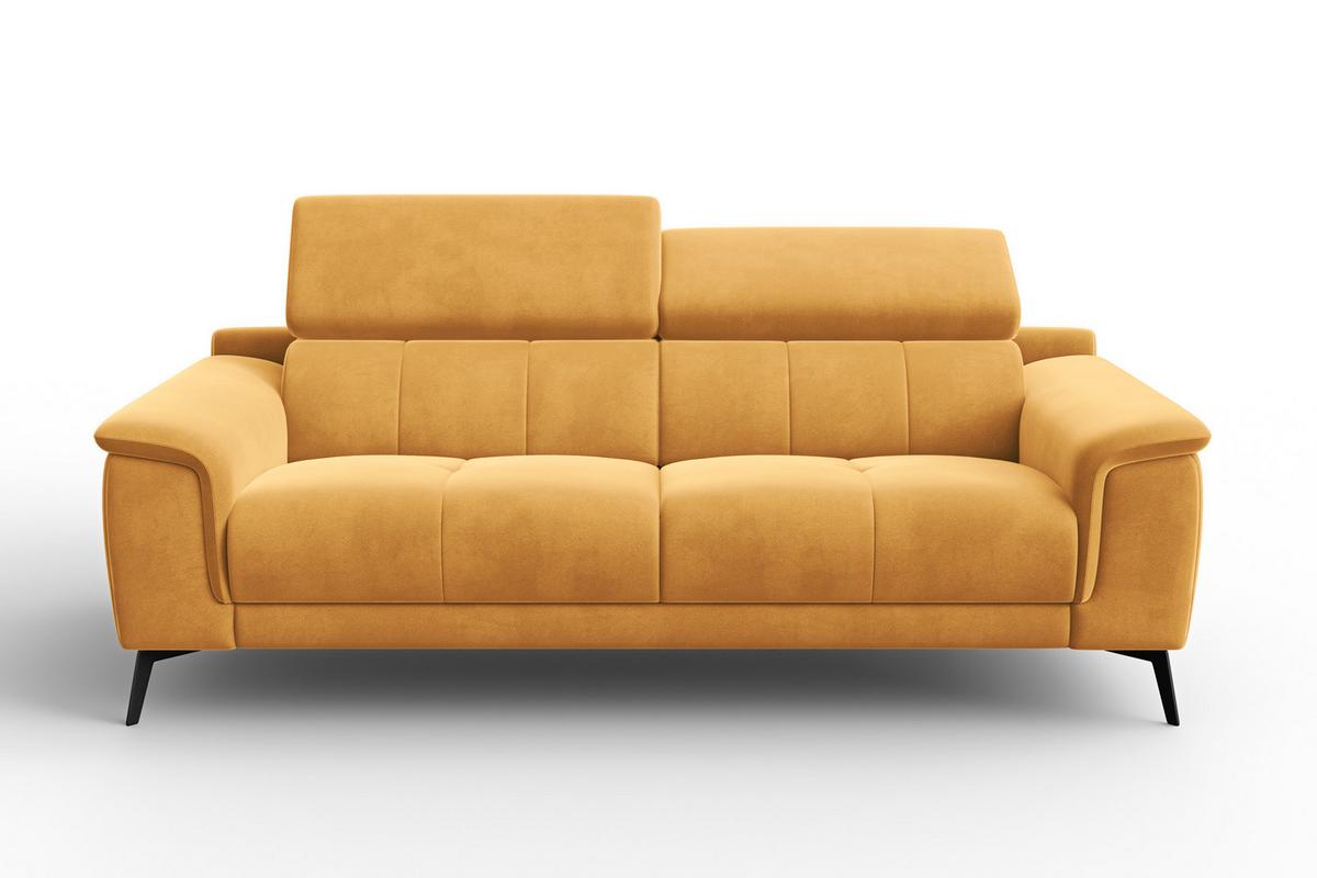 SOFA FIERO 3-Sitzer, Gelber Veloursstoff - Gelb/Schwarz, Holz/Textil (212/82/103cm) - Courtois Laville