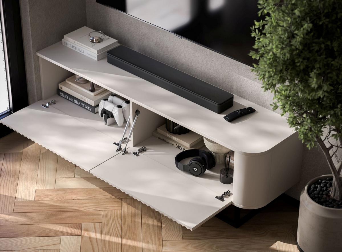 TV-LOWBOARD Aurora Kaschmir matt 140 cm mit schwarzem Metallrahmen - Kaschmir/Schwarz, Holzwerkstoff/Metall (140/44/35cm) - Meble Lindner