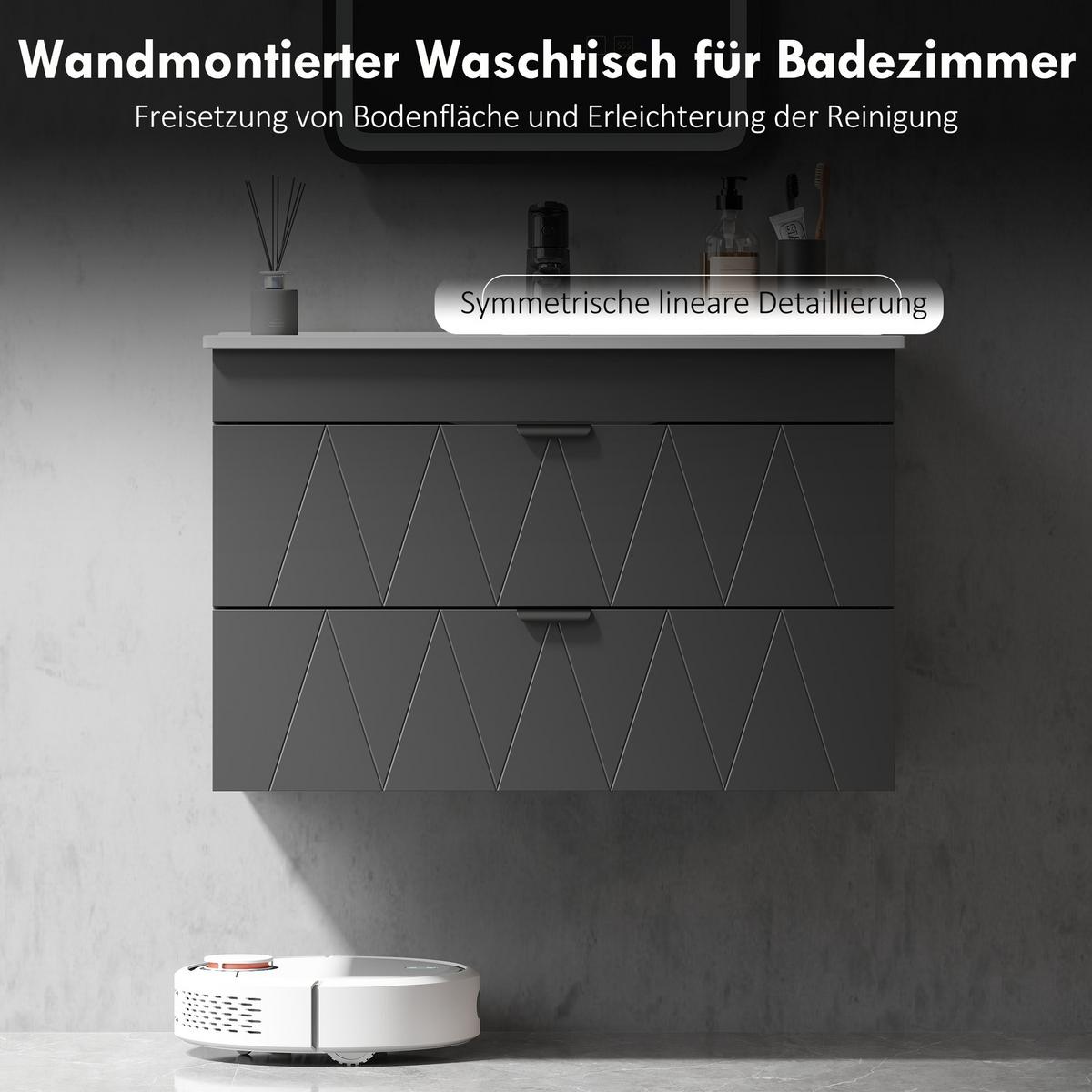WASCHBECKENUNTERSCHRANK Hängend mit Keramikwaschbecken Schwarz - Schwarz, Holzwerkstoff/Metall (46/50/76cm) - HOMCOM
