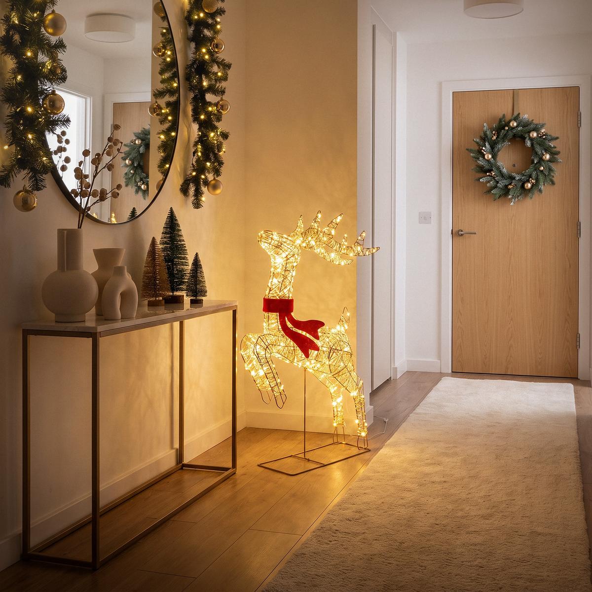 LED RENTIER WEIHNACHSDEKO 720 LED Warmweiß 91 cm Weihnachtsbeleuchtung mit Timer & Blinkfunktion - Goldfarben, Kunststoff/Metall (59/91/18cm) - ECD-Germany