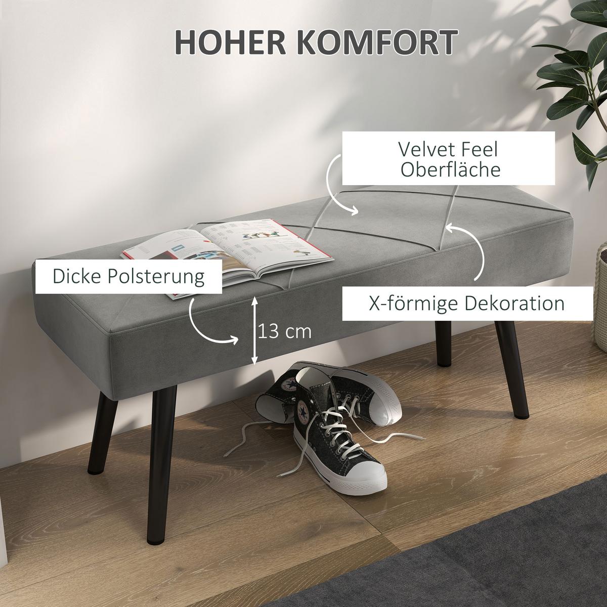 BETTBANK mit X-Muster, in Samtoptik, bis 120 kg Belastbar, Grau - Grau, Kunststoff (36/45/100cm) - HOMCOM