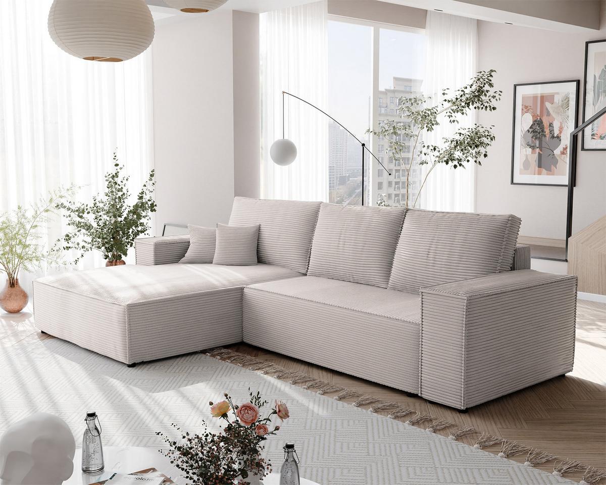 ECKSOFA NOVA Links mit Schlaffunktion und Bettkasten Creme - Creme, Kunststoff/Textil (294/185cm) - Idohome
