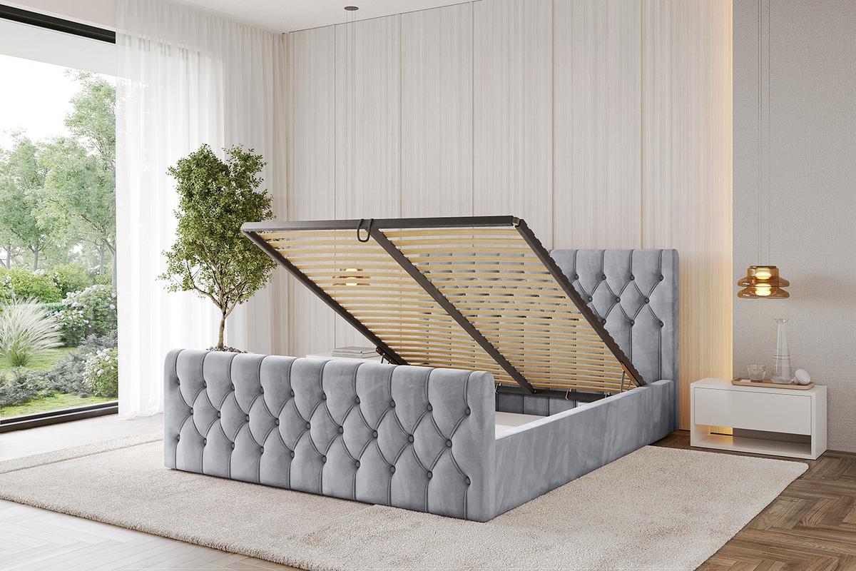POLSTERBETT mit Bettkasten, Fußteil und Lattenrost, Boxbett mit Matratze H3/H4 - RENO-Z 180x200 Hellgrau - Hellgrau, Holzwerkstoff/Textil (180/200cm) - ALTDECOR