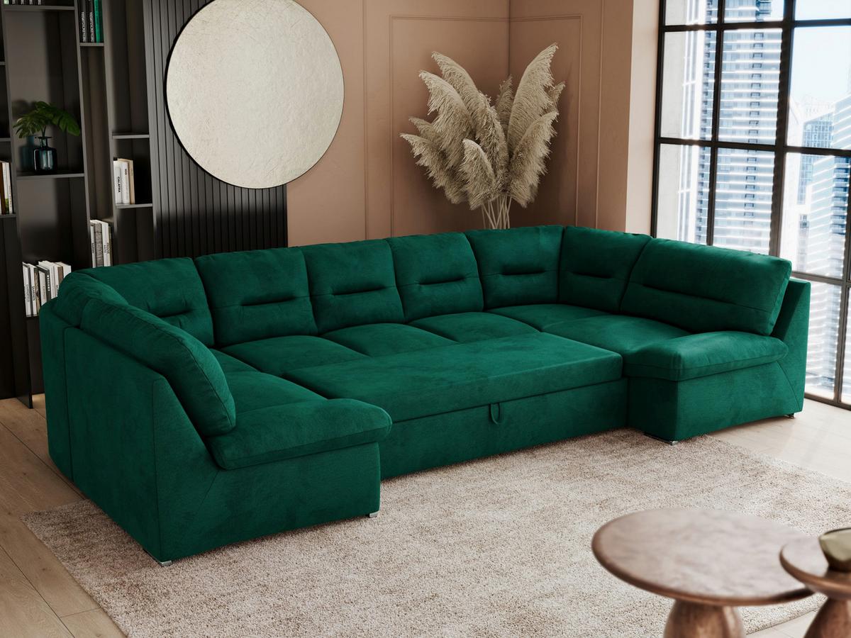 WOHNLANDSCHAFT COMODO U Dunkelgrün Velvet - Dunkelgrün/Silberfarben, Textil/Metall (340/93/206cm) - MKS