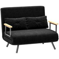 SCHLAFSOFA, Zweisitzer mit Bettfunktion, Schlafcouch mit Samtoptik, Rückenkissen - Schwarz/Naturfarben, Holz/Textil (73/81/102cm) - HOMCOM