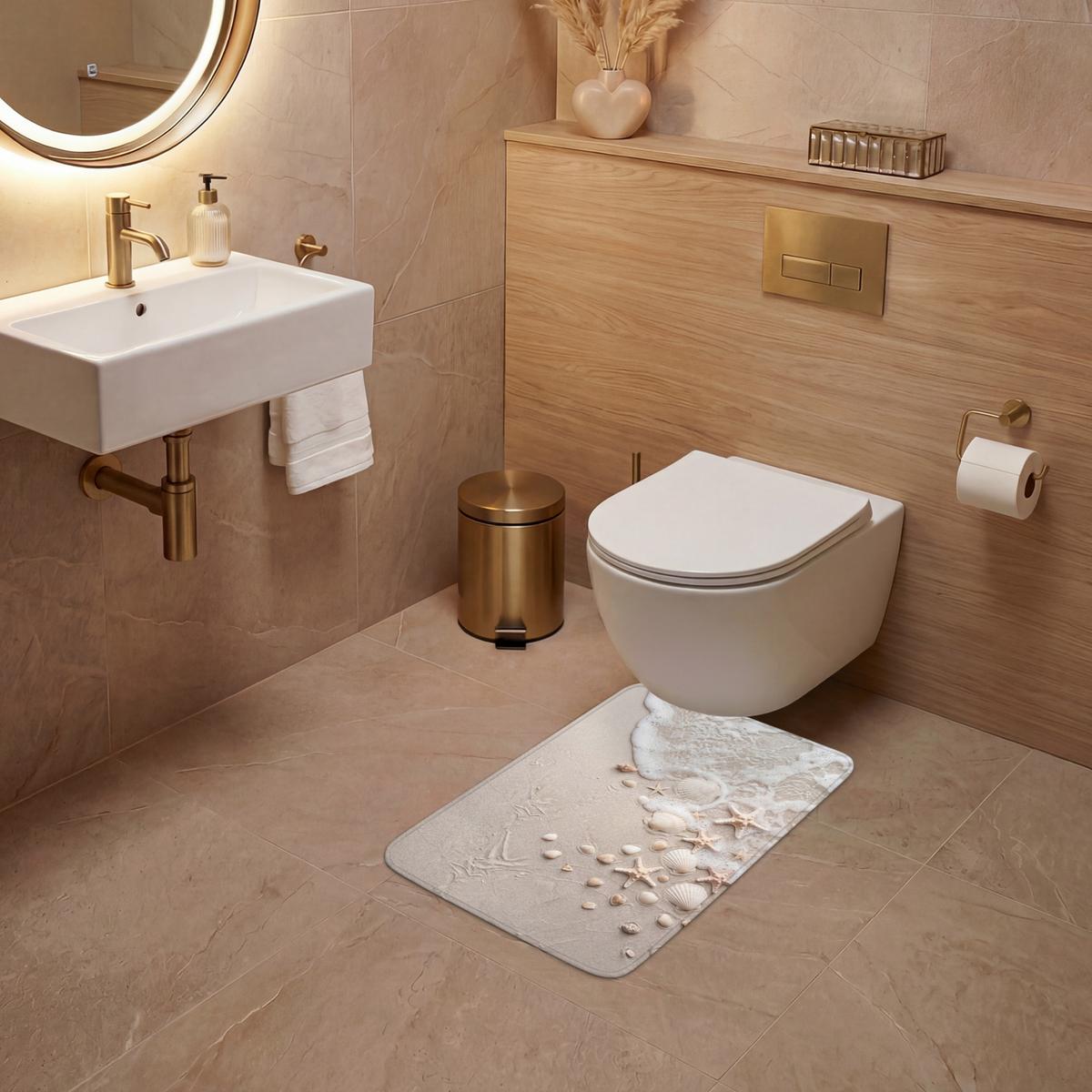 WC-VORLEGER Muscheln - Seesterne - Strand WC Teppich 40x60 cm - Sandfarben, Textil (40/1cm) - OnlyWow
