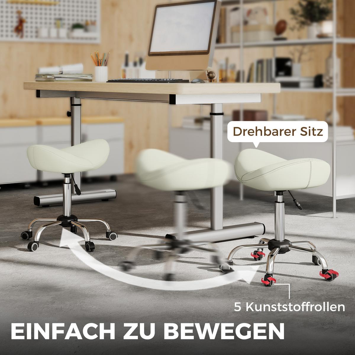 ROLLHOCKER PU Cremeweiß - Chromfarben/Creme, Leder/Kunststoff (48/71/48cm) - HOMCOM