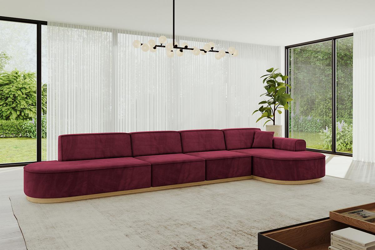 ECKSOFA Ottomane Rechts MARI-L3-v2 - 413x171x83 cm Bordeaux Velours - Bordeaux, Holzwerkstoff/Textil (171/413cm) - ALTDECOR