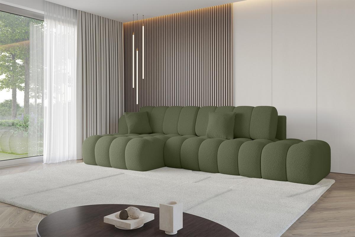 ECKSOFA mit Schlaffunktion Ottomane Links OLEA-L2 321x164x75 Grün Bouclé - Schwarz/Grün, Holzwerkstoff/Kunststoff (321/164cm) - ALTDECOR