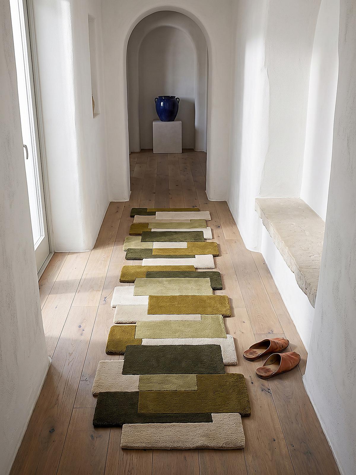 TEPPICHLÄUFER handgetuftet HALLEIN, Farbblöcke, Erdtöne-Grün, 66 x 300 cm - Grün, Textil (66/300cm) - KADIMA DESIGN