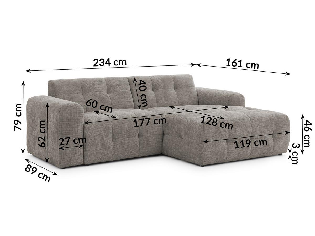 ECKSOFA Kozy im Bumpy-Design mit fester Rückenlehne aus weichem Taupe Chenille-Stoff - Ottomane rechts - Taupe/Schwarz, Holz/Kunststoff (234/161cm) - S-Style Möbel