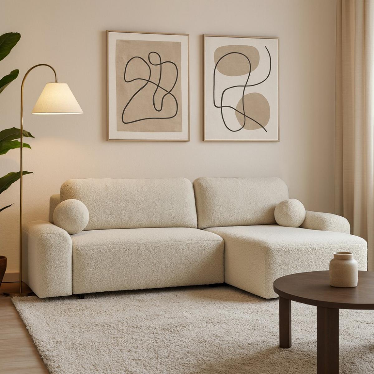 ECKSCHLAFSOFA Noel mit universelle Ottomane, Beige - Beige/Schwarz, Textil (280/163cm) - Beautysofa