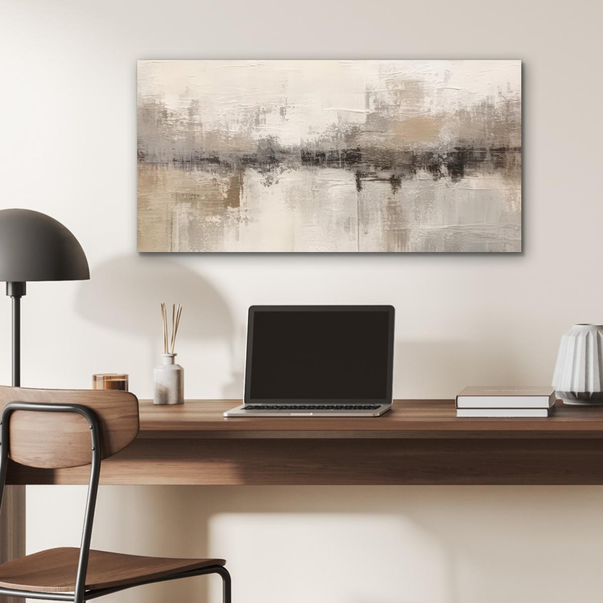 METALLBILD Moderne Kunst - Abstrakt - Beige 80x40 cm - Beige, Metall (80/40cm) - MuchoWow