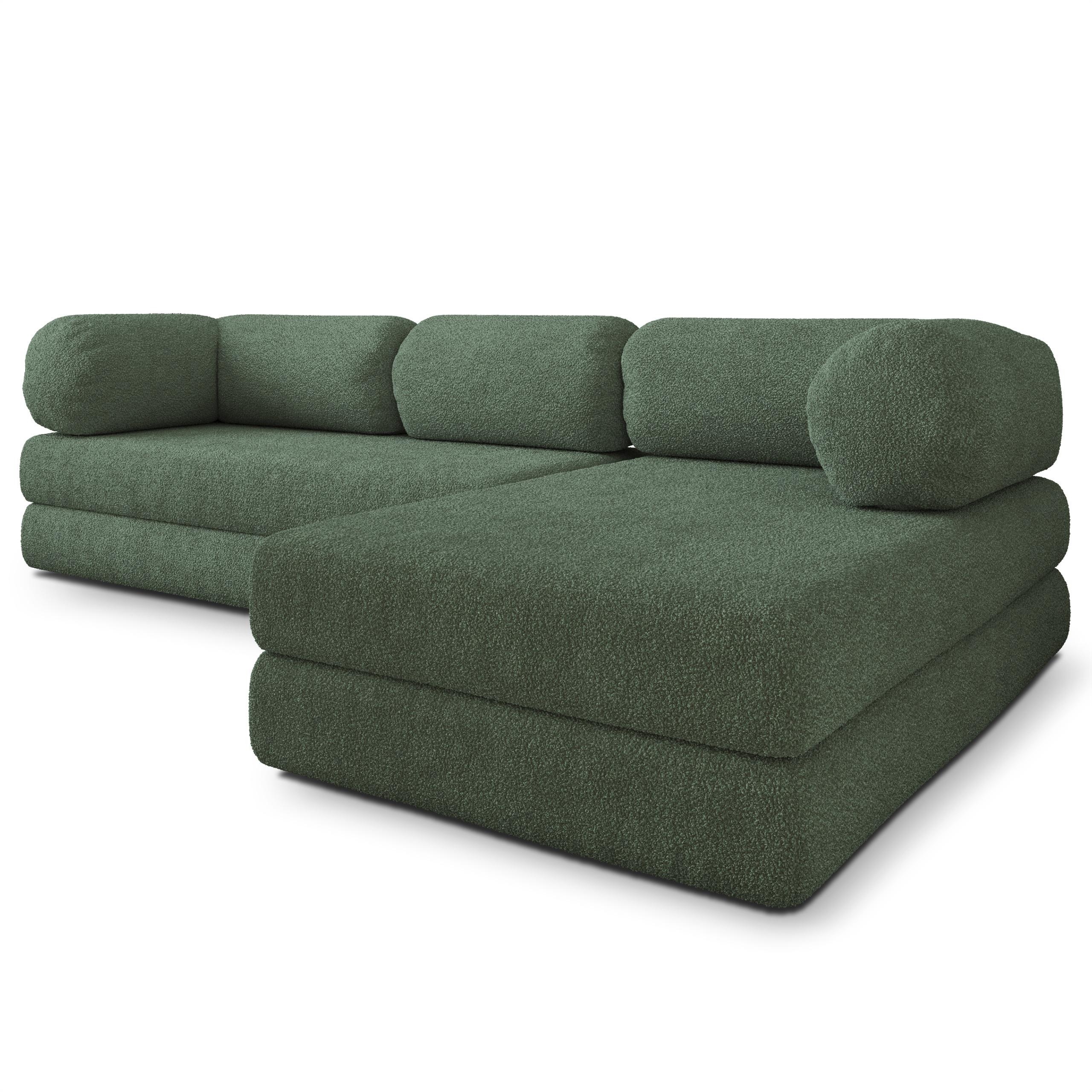 ECKSOFA KELI modulares Boneless Sofa mit Schlaffunktion Grün Boucle-Stoff - Grün, Textil (270/160cm) - MASSENO