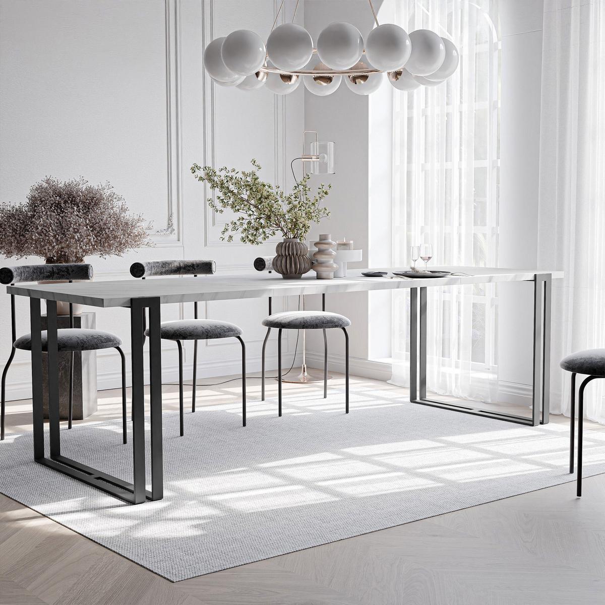 TISCH ausziehbar aus MDF, Weiß - Schwarz/Weiß, Holzwerkstoff (120/80/76cm) - Idohome