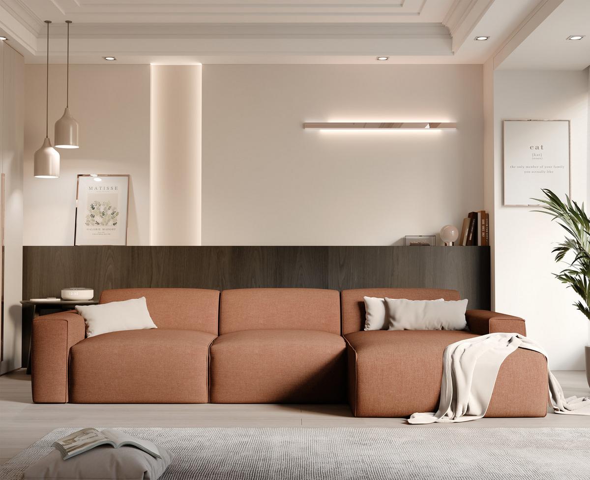 ECKSOFA DOVE Rechts Chenille-Stoff in Orange - Orange, Kunststoff/Textil (313/162cm) - Idohome