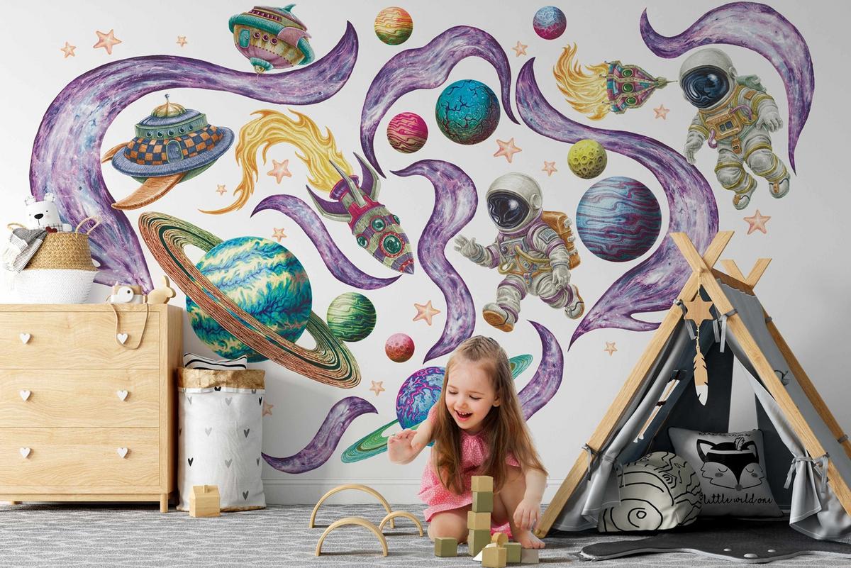 WANDAUFKLEBER 80x138cm - Planeten im Weltraum - Multicolor, Kunststoff (80/138/0.1cm) - Wallfluent