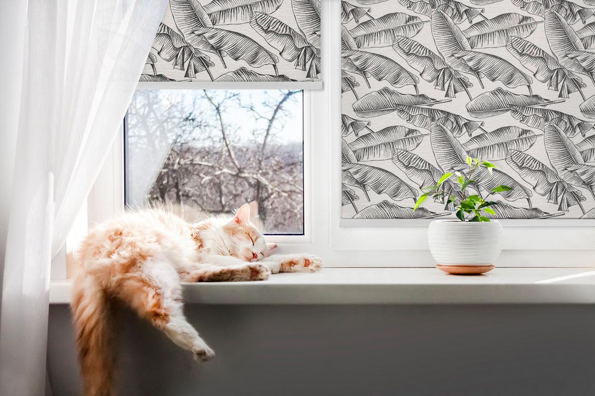 INNENROLLO - Fensterrollo - Rollo - 100x140 cm - Farnblätter - Schwarz, Kunststoff (100/140/0.5cm) - TULUP