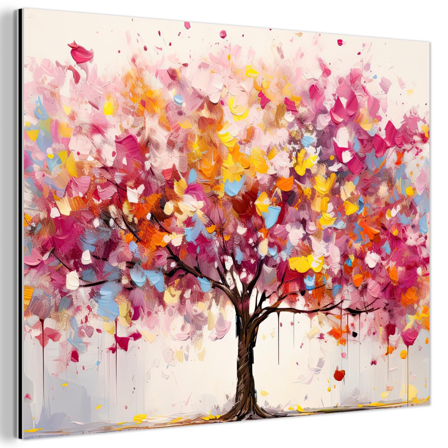 METALLBILD Aquarell - Baum - Kunst - Abstrakt 80x60 cm - Multicolor, Metall (80/60cm) - MuchoWow