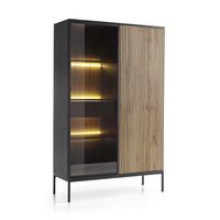 VITRINE SENTIERO 104 / 166 cm mit LED in Schwarz, Eiche Wotan - Schwarz, Holzwerkstoff (104/166/39cm) - MASSENO