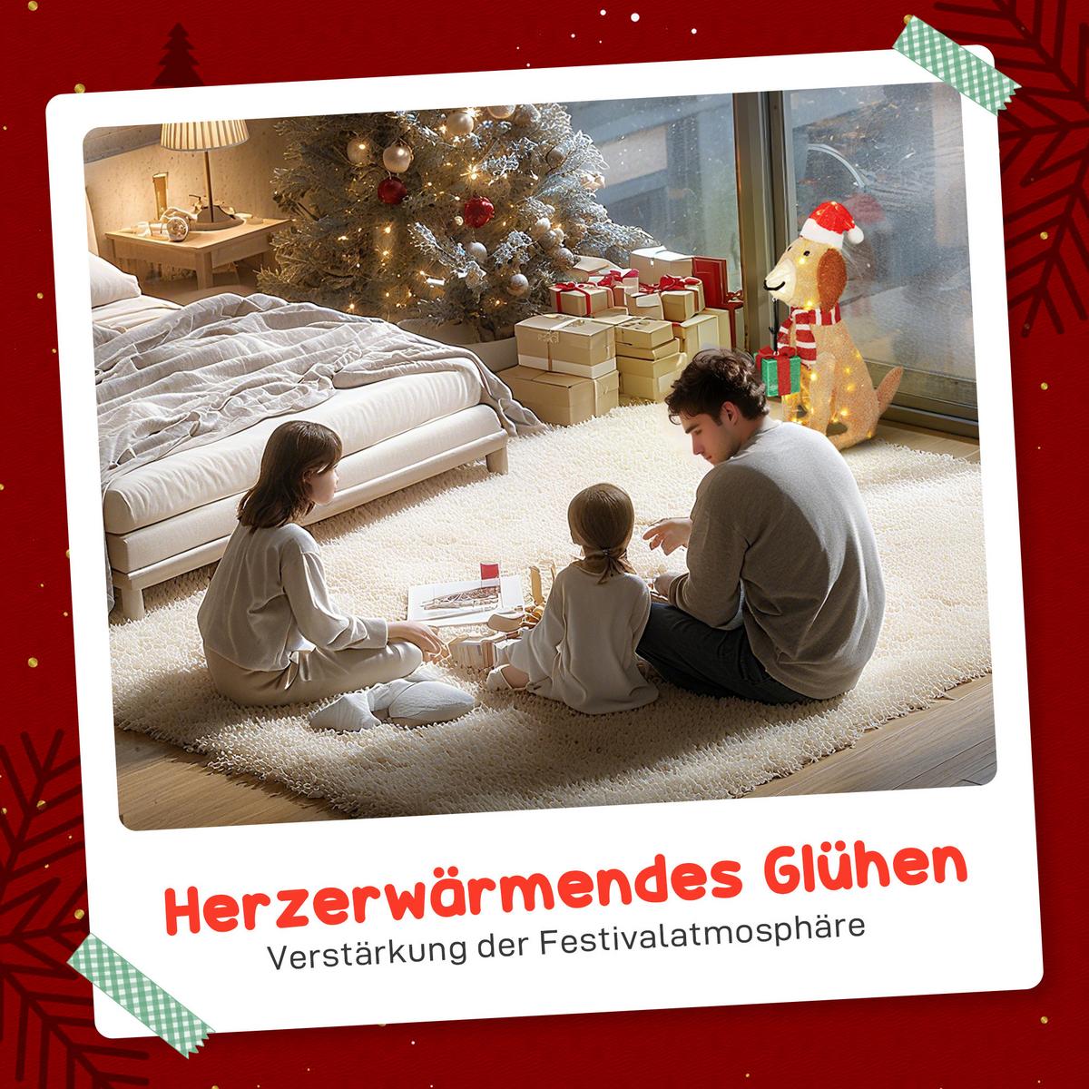 WEIHNACHTSDEKORATION Beleuchteter Weihnachtswelpe mit 74 warmweißen LED-Lichtern - Gelb, Textil (20/70/64cm) - Outsunny
