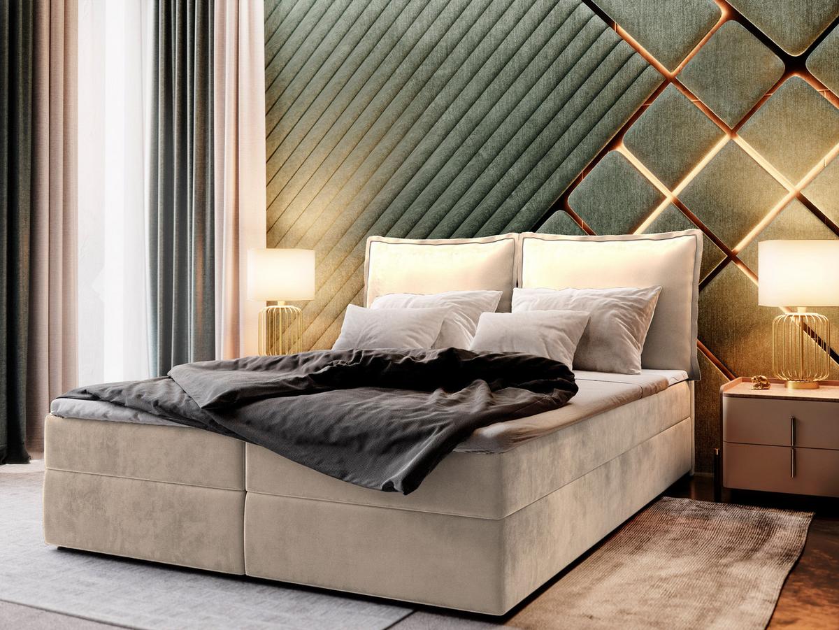 BOXBETT LENTE 180x200 cm mit Matratze und Topper - Creme - Creme, Holz (180/200cm) - MASSENO
