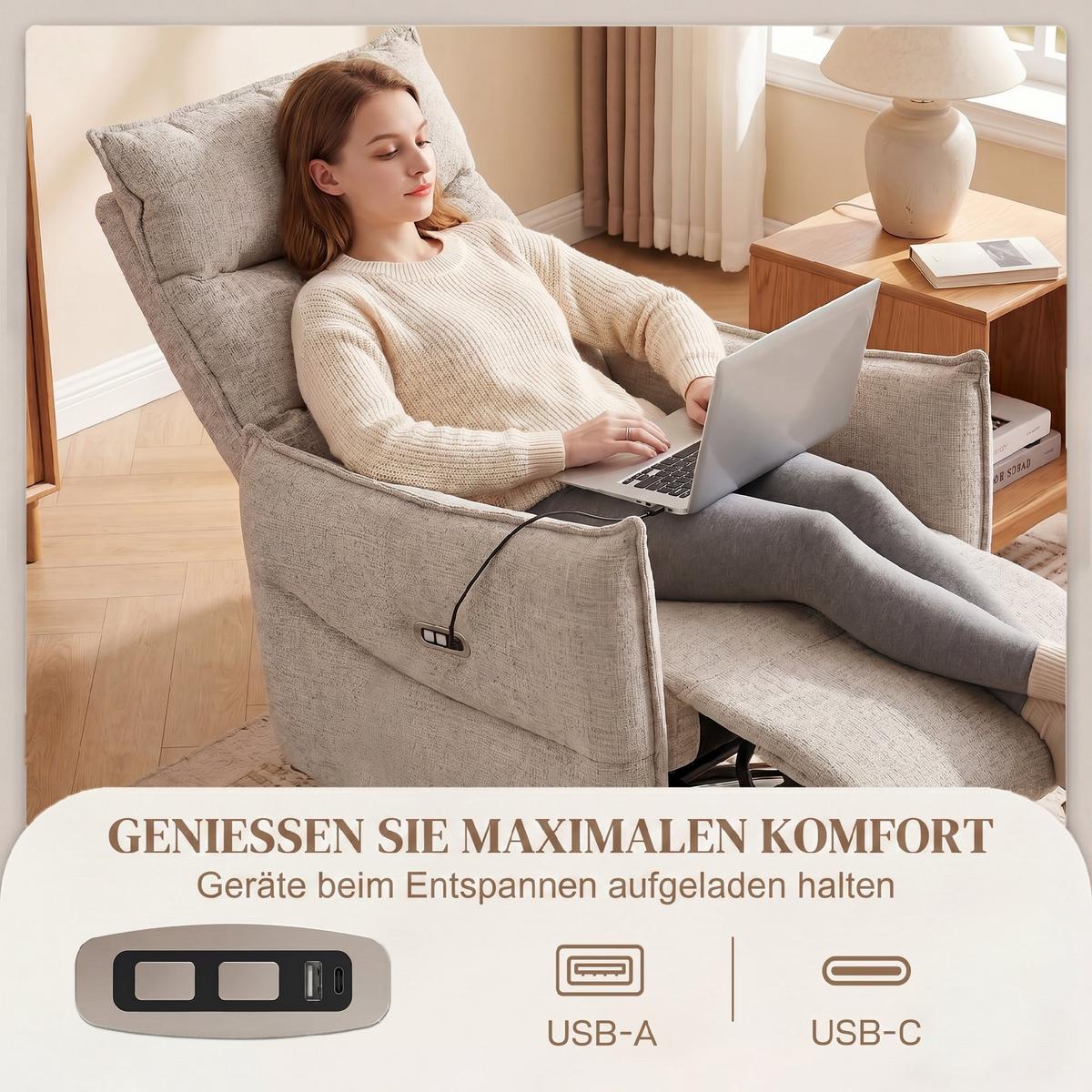 RELAXSESSEL Polyester Beige - Beige/Schwarz, Holzwerkstoff/Textil (76/111/88cm) - HOMCOM