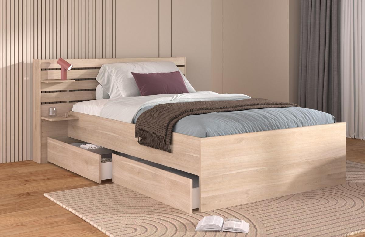 STAURAUMBETT Eiche japanisch, Bett Liegefläche 120 x 200 cm - Eichefarben, Holzwerkstoff/Metall (120/200cm) - Parisot Meuble
