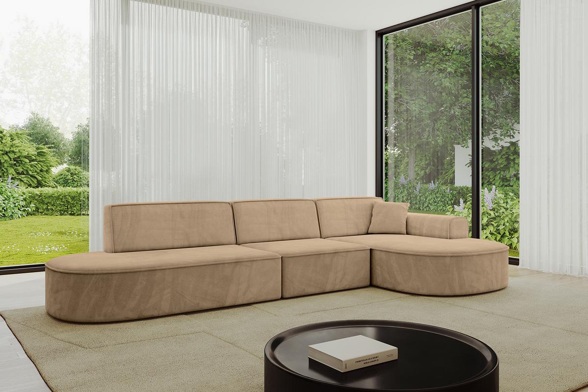 ECKSOFA Ottomane Rechts MARI-L2 - 328x171x79 cm Taupe Velours - Taupe/Schwarz, Holzwerkstoff/Kunststoff (171/328cm) - ALTDECOR