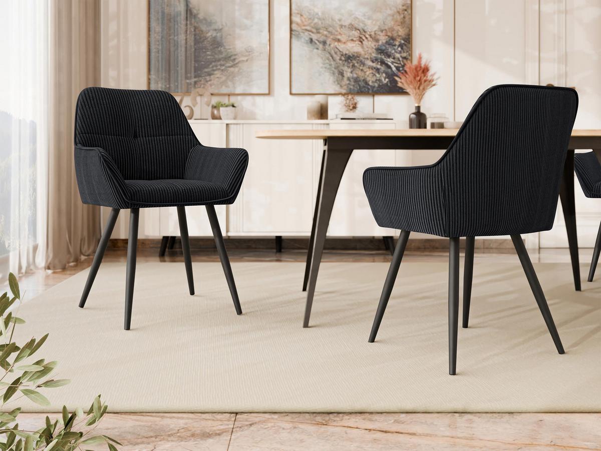STUHL 2er-Set Archon (2 Stück) - Schwarz, Textil/Metall (64/86/61cm) - MIRJAN24