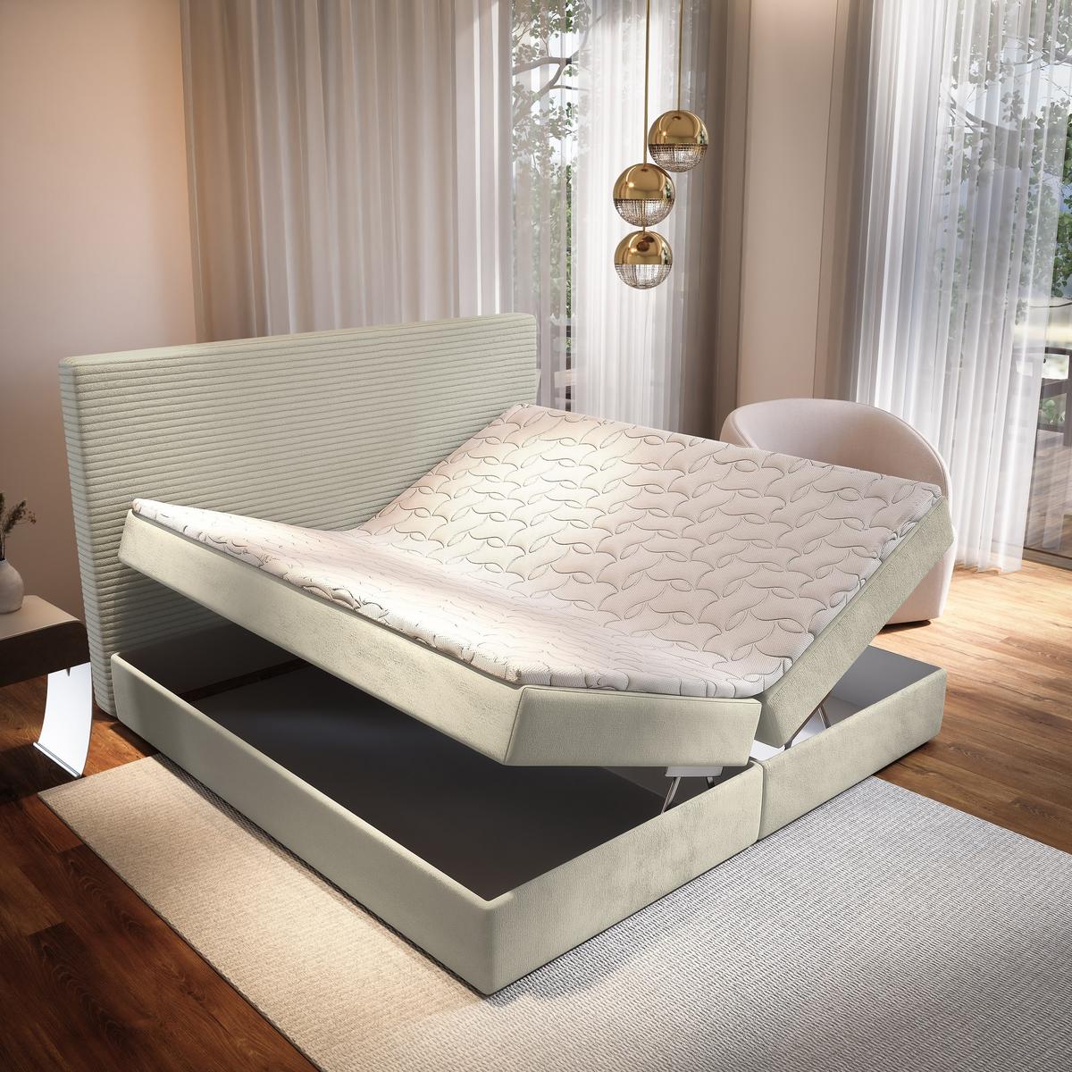 BOXBETT GIARRO 140x200 cm mit Matratze und Topper - Creme - Creme, Holz (140/200cm) - MASSENO