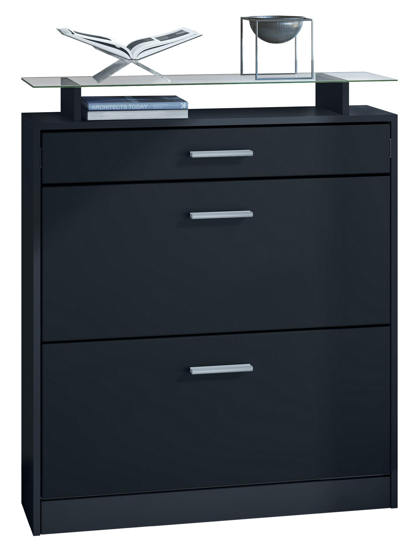 SCHUHSCHRANK Loret Front in Schwarz matt - Schwarz, Holzwerkstoff (89/104/23cm) - Vladon