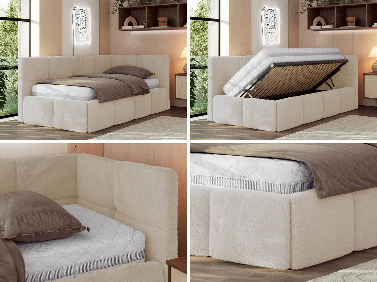 JUGENDBETT ARVO 90/200 - Creme Plüsch - Multipocket-Matratze - Rechts Seite - Creme, Textil (90/200cm) - MKS