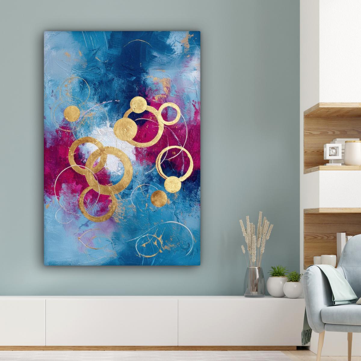 LEINWANDBILD Kreise - Gold - Abstrakt Deko XXL 80x120 cm - Blau, Textil (80/120cm) - MuchoWow