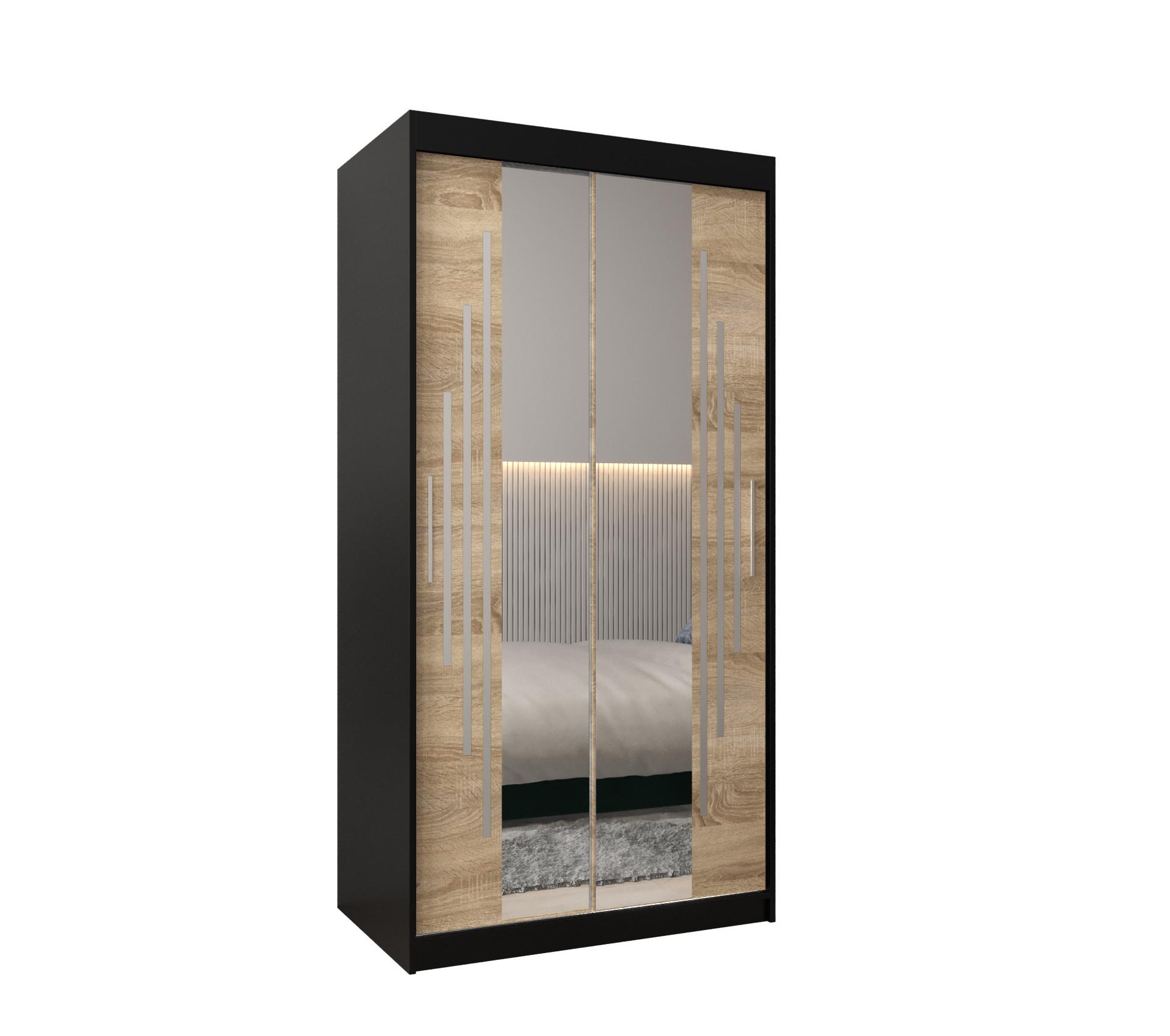 SCHWEBETÜRENSCHRANK 200/100/62 2-türig - Silberfarben/Schwarz, Holz/Kunststoff (100/200/62cm) - Abiks Möbel